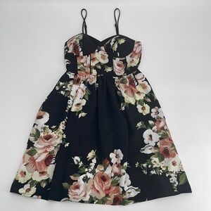 UEC Xhileration black floral fit n flare mini dress corset style XS